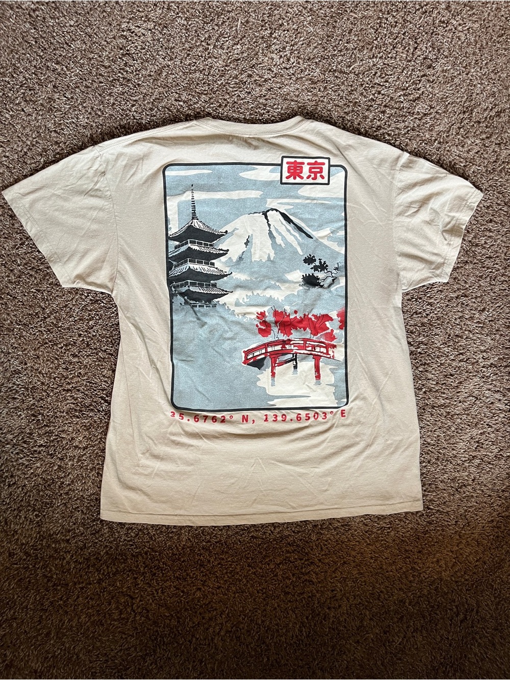 Cream Tokyo Graphic Short Sleeve Tee with Red & Blue Print